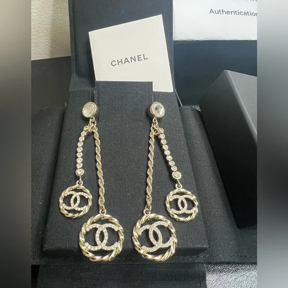 RARE CHANEL DOUBLE DANGLE EARRINGS - Picture 13 of 17